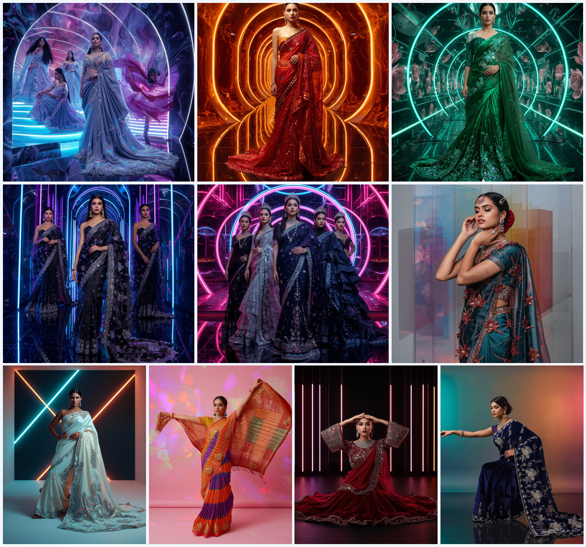 10+ Metallic Foil Georgette Modern Saree Prompts for Luminous Editorials - Main Thumbnail