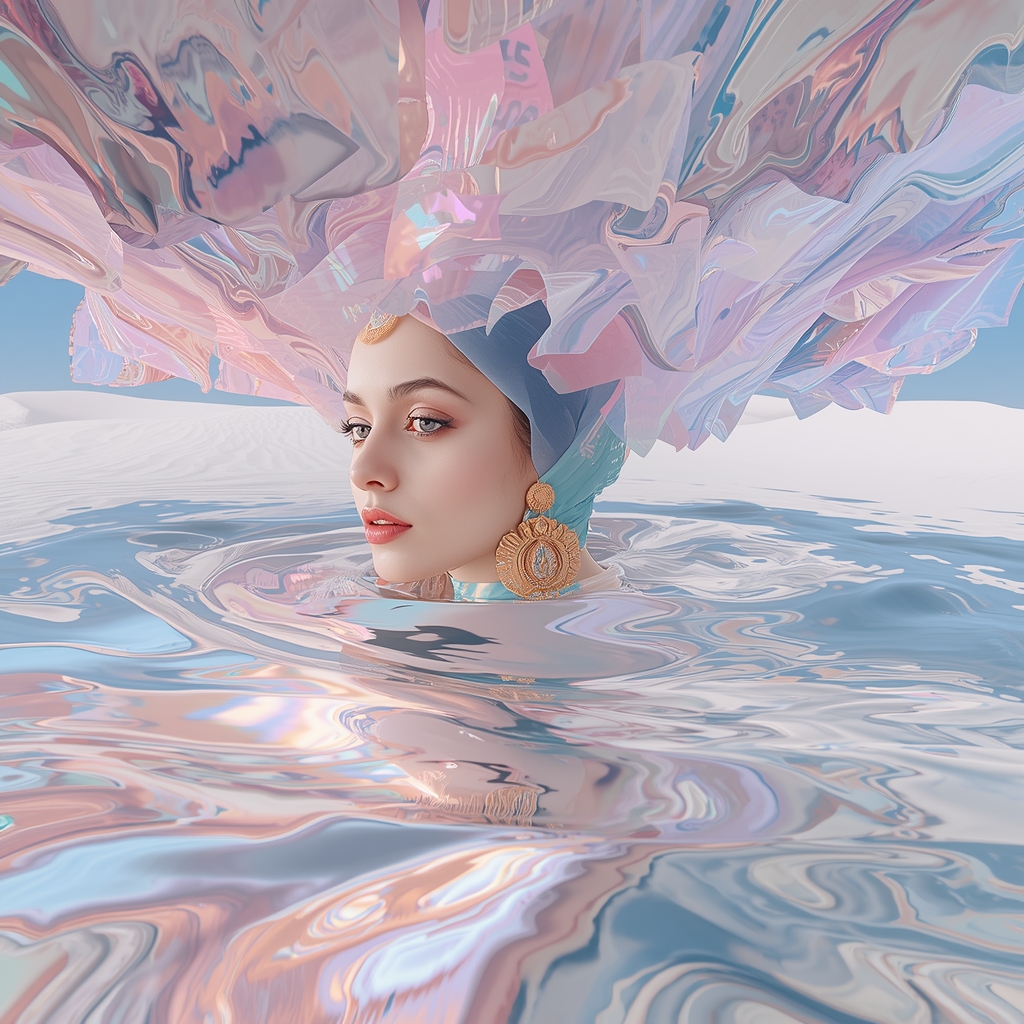 Advanced Surreal Saree Aesthetic Featuring Pastel Desert And Water Caustics | Traditional Saree Ai Prompt