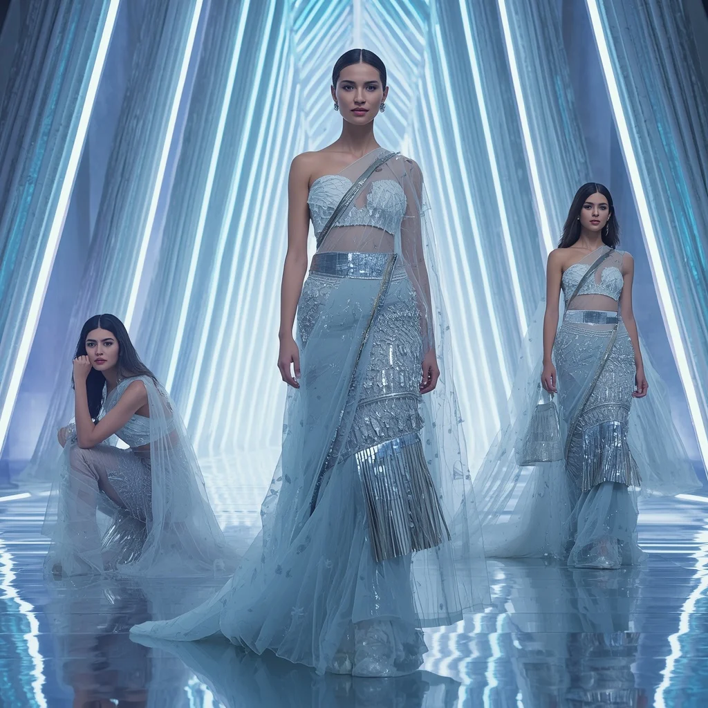 Arctic Moon Saree with Prism Neon Cathedral | Trending Ai Prompt