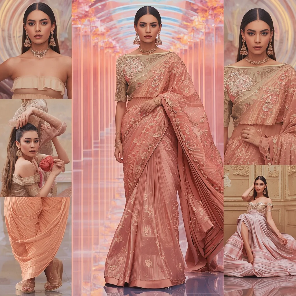 Celestial Bloom Saree with Crystal Infinity Corridor | Cute Ai Prompt