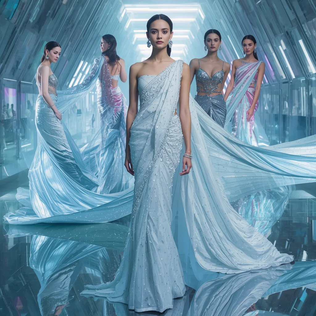 Celestial Ice Queen Saree with Floating Aurora Tunnel | Gemini Photo Editing Prompt