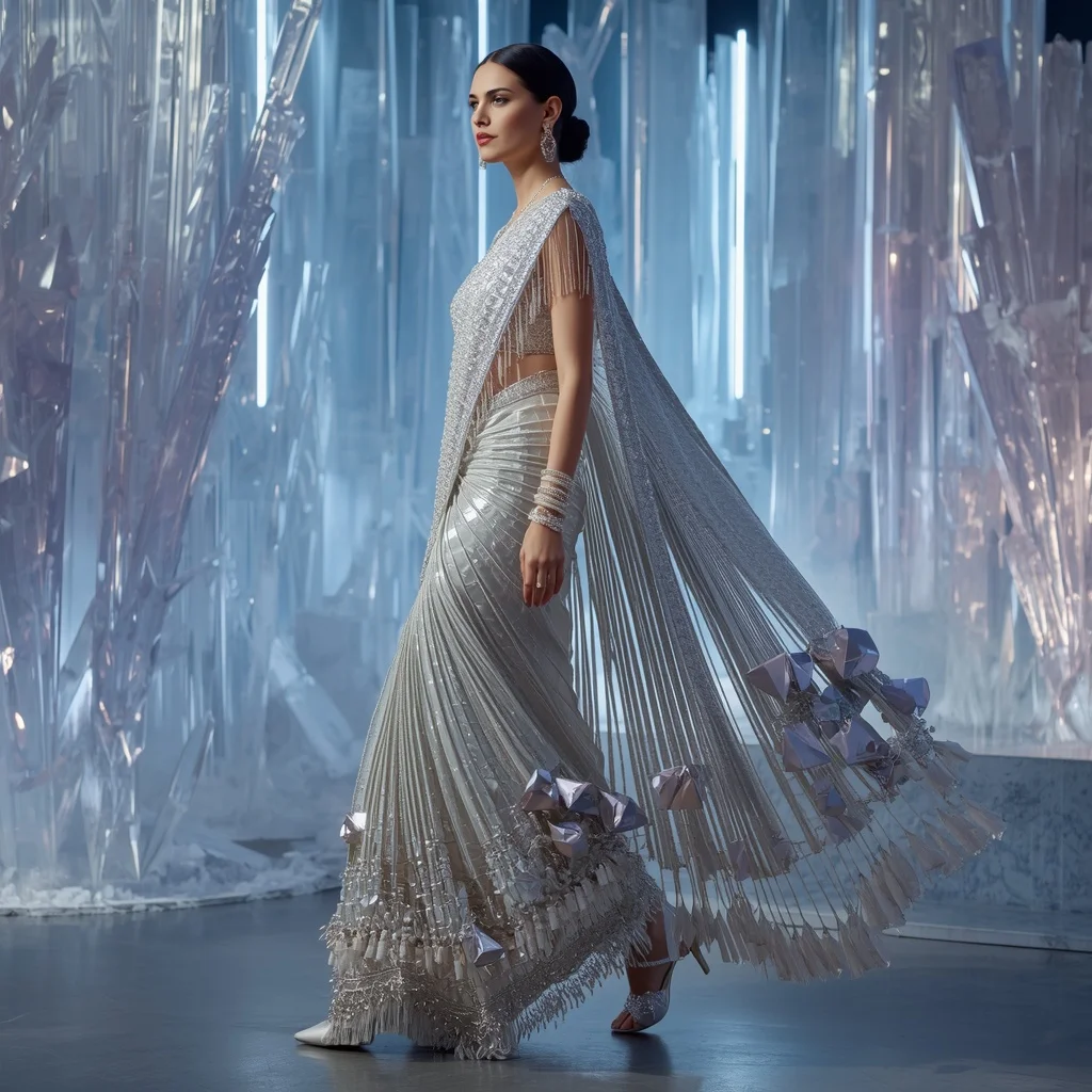 Celestial Moonstone Prism Saree with Infinity Crystal Kingdom | Saree Look Ai Prompt Modern Style