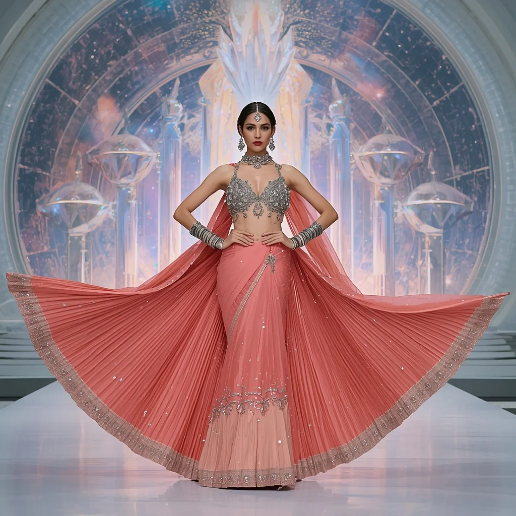 Coral Nebula Imperial Saree with Infinity Crystal Crown Empire | Influencers Ai Prompt