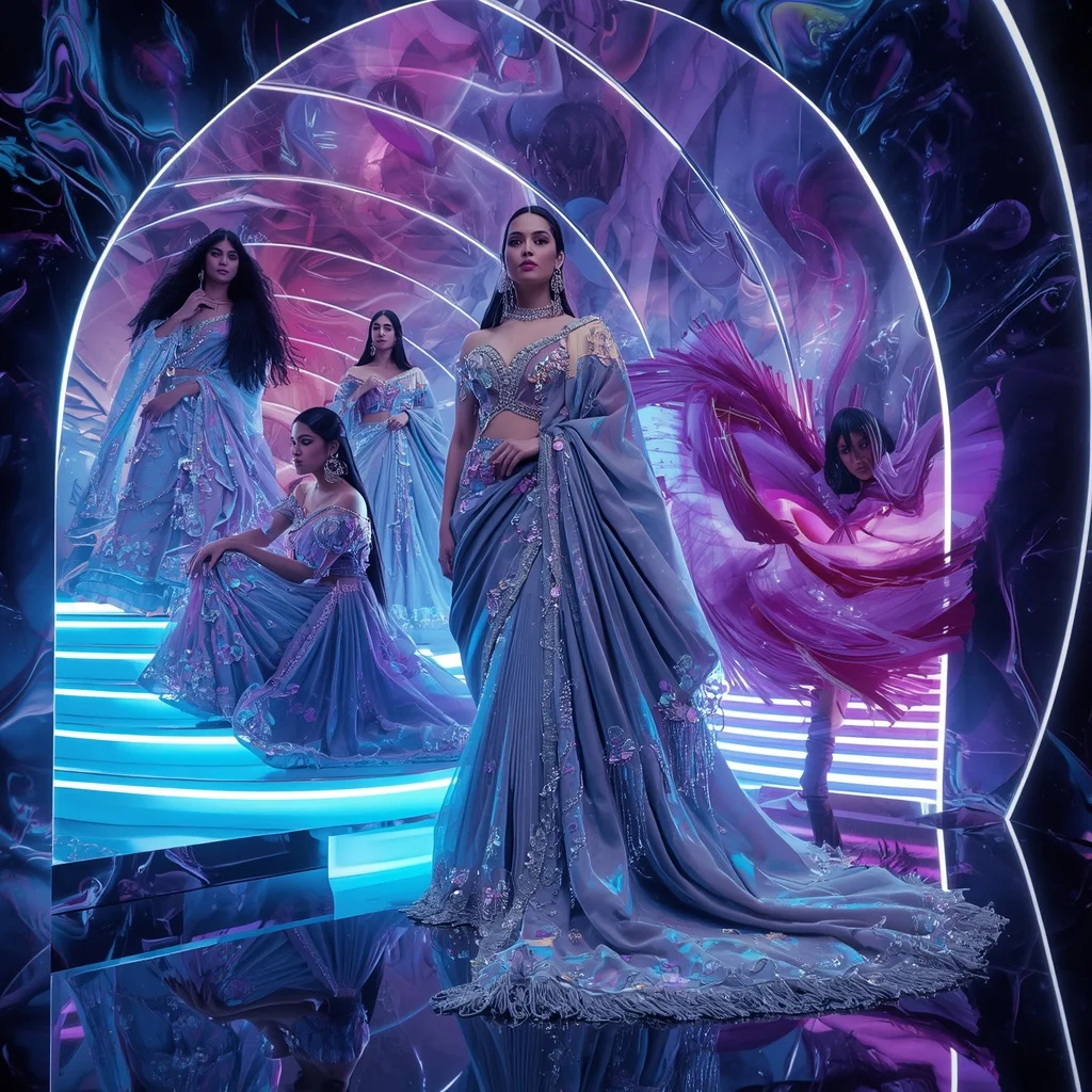 Cosmic Aurora Empress Saree with Floating Neon Infinity Universe | Saree Pose Ai Prompt For Image Generation