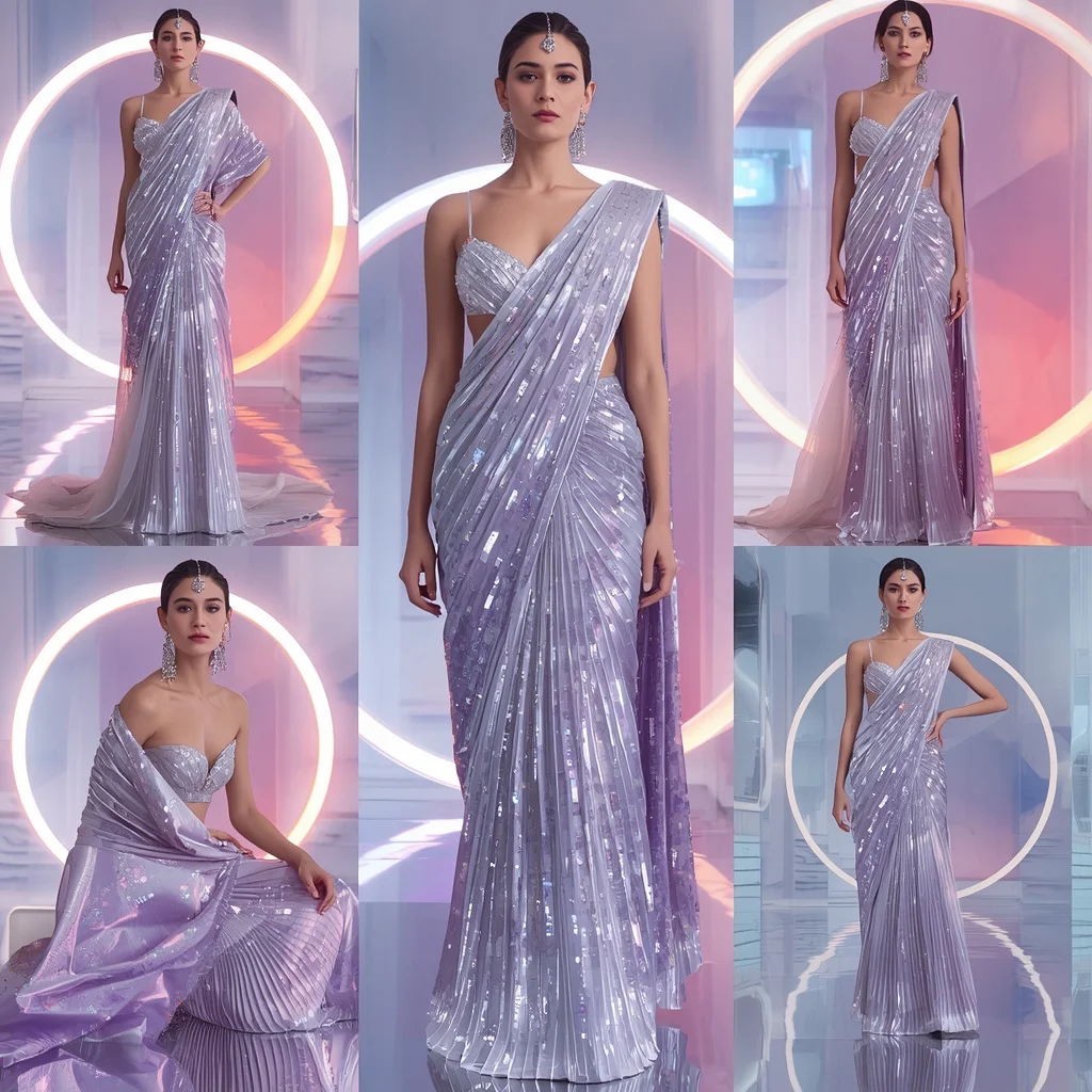 Crystal Mirage Saree with Floating Light Rings | Ai Prompt For Reels