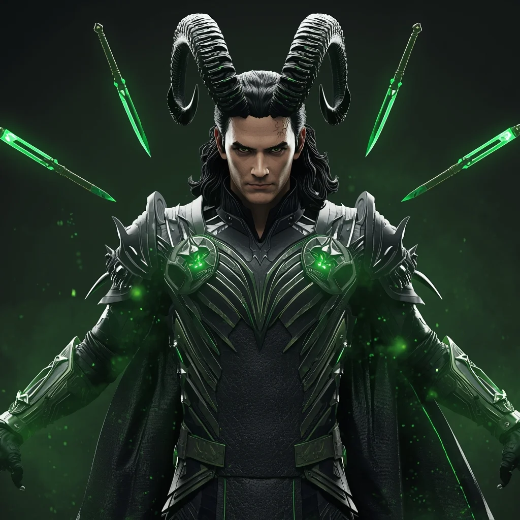 Dark 3D Loki Variant with Horns and Illusions Magic Effects | Gemini Photo Prompt