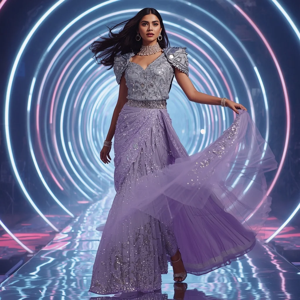 Diamond Prism Mirage Saree with Holographic Spiral Sanctuary | Gemini Saree Prompt For Instagram
