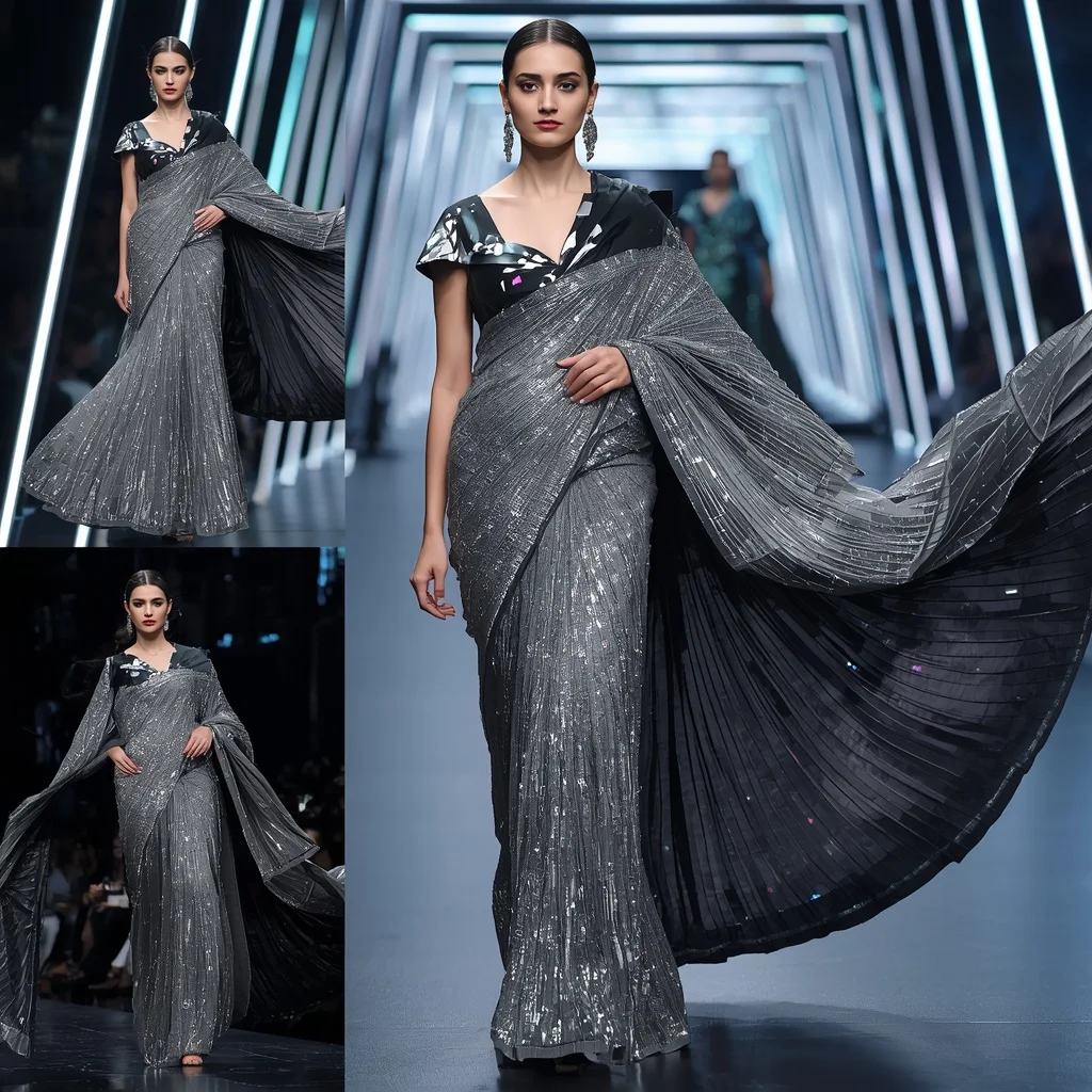 Diamond Storm Saree with Floating Prism Tunnel | Instagram Reel Ai Prompt