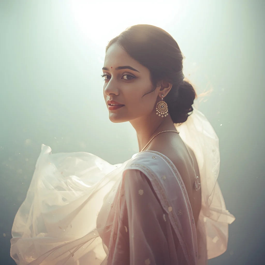 Dreamy Soft Blur Saree Image Prompt with Light Glow and Romantic Mood Aesthetic | Saree Profile Pic Ai Prompt