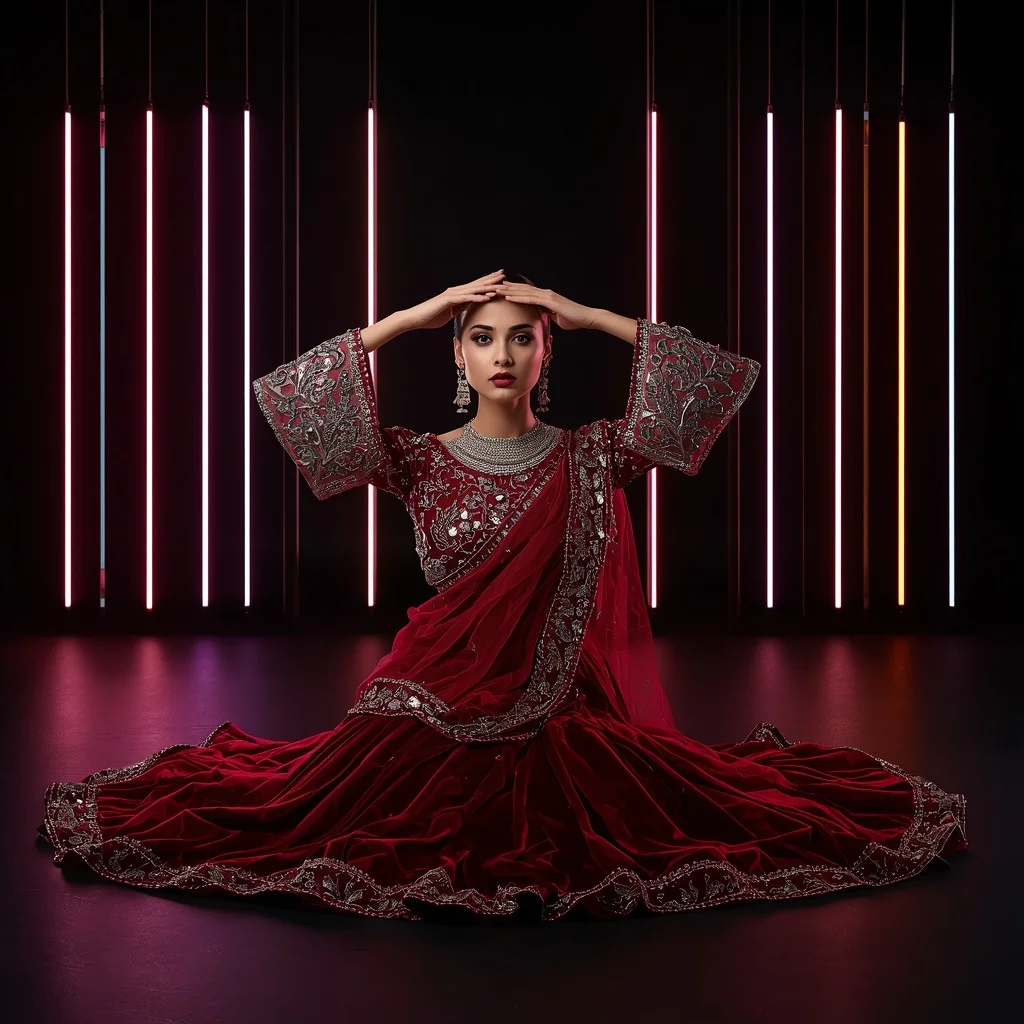 Exquisite 3D Metallic Vine Architecture Festive Saree Styling | Aesthetic Saree Ai Prompt
