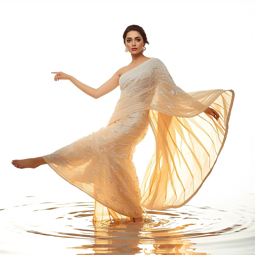Fancy Festival Saree Water Glow Ripple Ocean | Bridal Saree Ai Prompt
