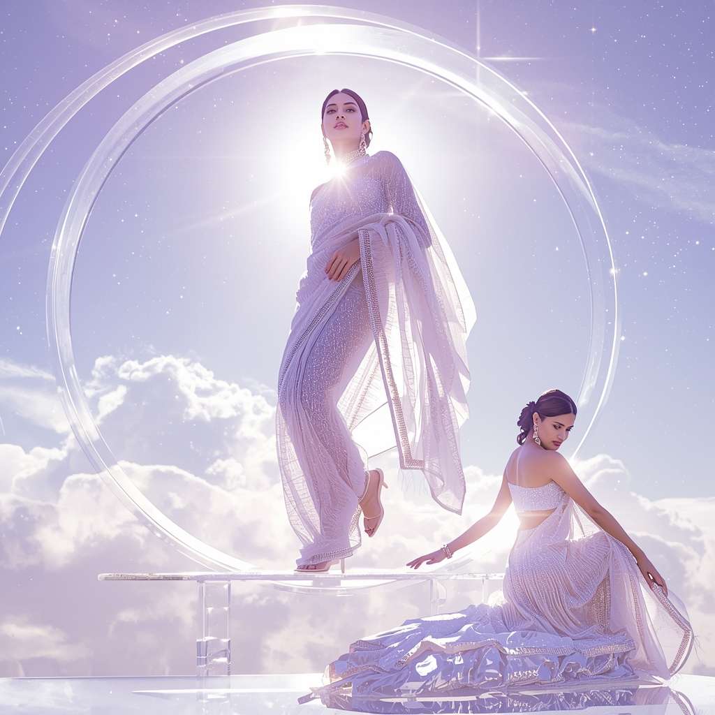 Festival Fancy Saree Glass Shine Aura Daylight | Gemini Saree Prompt For Woman