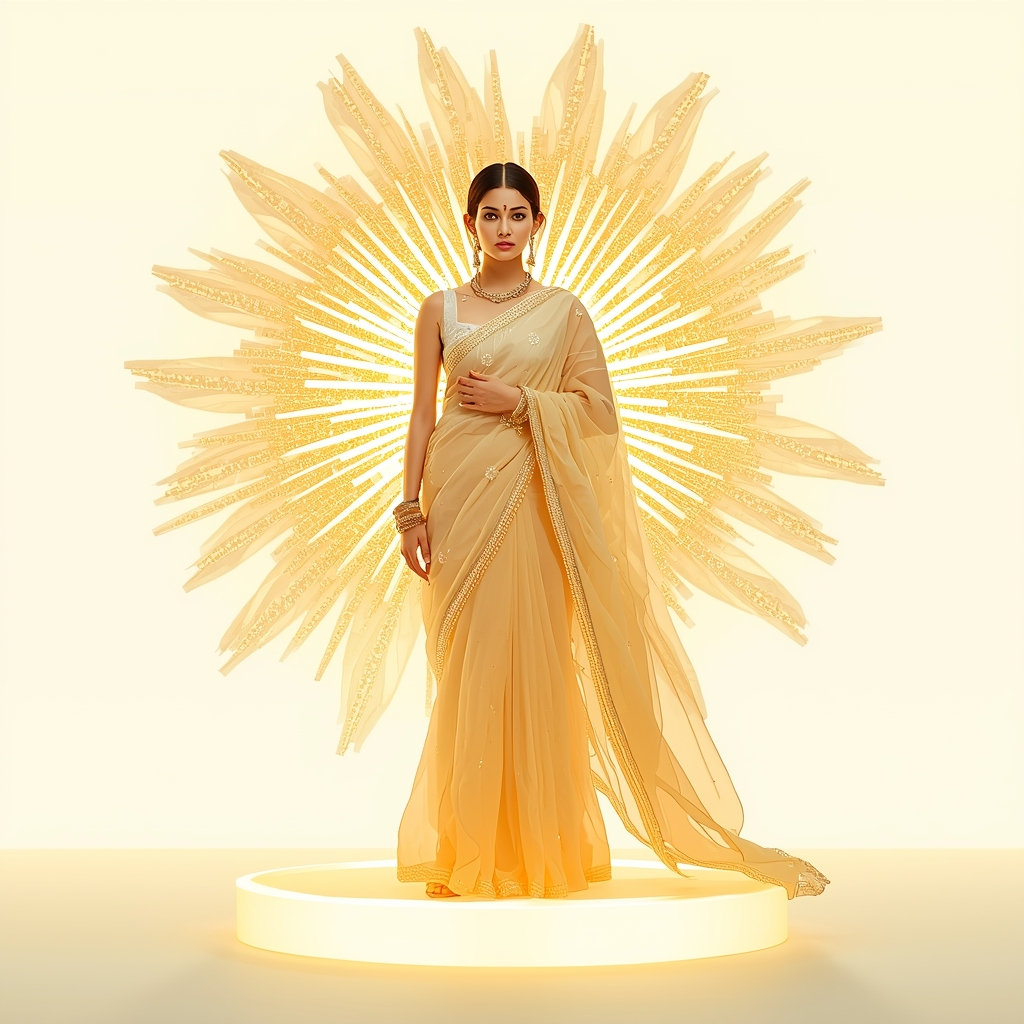 Festival Fancy Saree Solar-Cell Woven Emissive Chiffon | Saree Reel Ai Prompt
