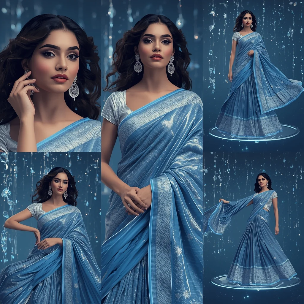 Festive Fancy Saree Liquid Sapphire & Star Fragments | High-Fashion Cinematic | Bridal Saree Ai Prompt For Instagram Reel