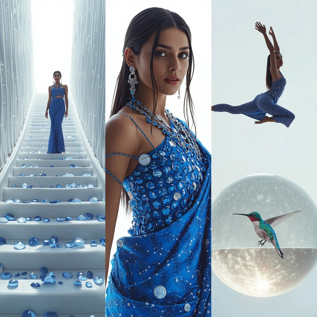 Festive Fancy Saree Liquid-Sapphire Time-Dilation | Gemini Ai Photo Prompt