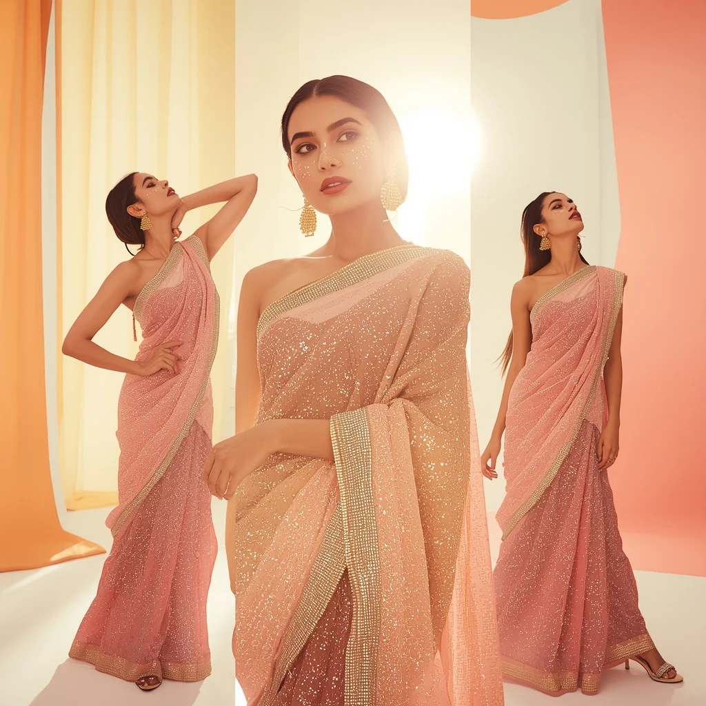Festive Fancy Saree Nano-Diamond Dusted Velvet | Saree Selfie Ai Prompt