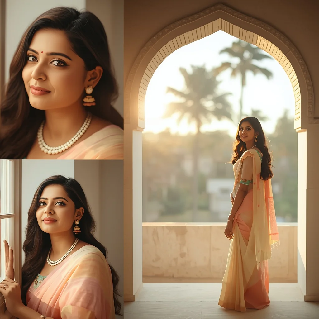 Festive Pastel Saree Arch Window Collage | Indian Girl Natural Light Aesthetic Soft Cinematic Viral Prompt | Saree Photoshoot Ai Prompt