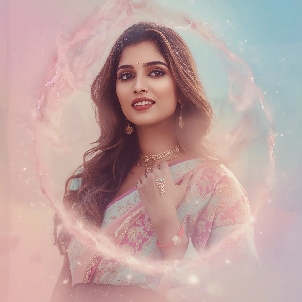 Festive Pastel Saree Crystal Dust Vortex Collage Premium Cinematic | Saree Prompt Copy Paste