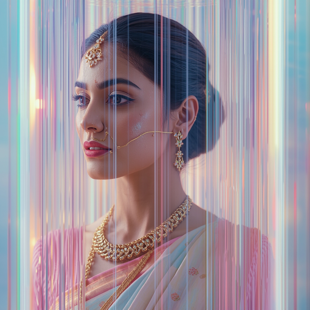 Festive Pastel Saree Crystal Horizon Prism Pulse Cascade Collage | Beautiful Saree Girl Ai Prompt