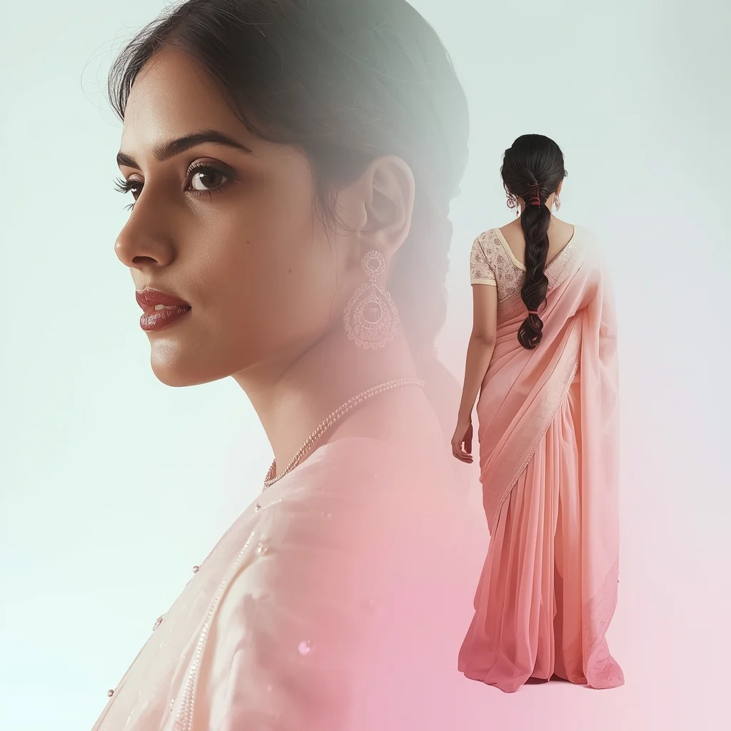 Festive Pastel Saree Dissolution-Into-Origin Collage | Return to Source Premium Prompt | Saree Pose Ai Prompt For Image Generation