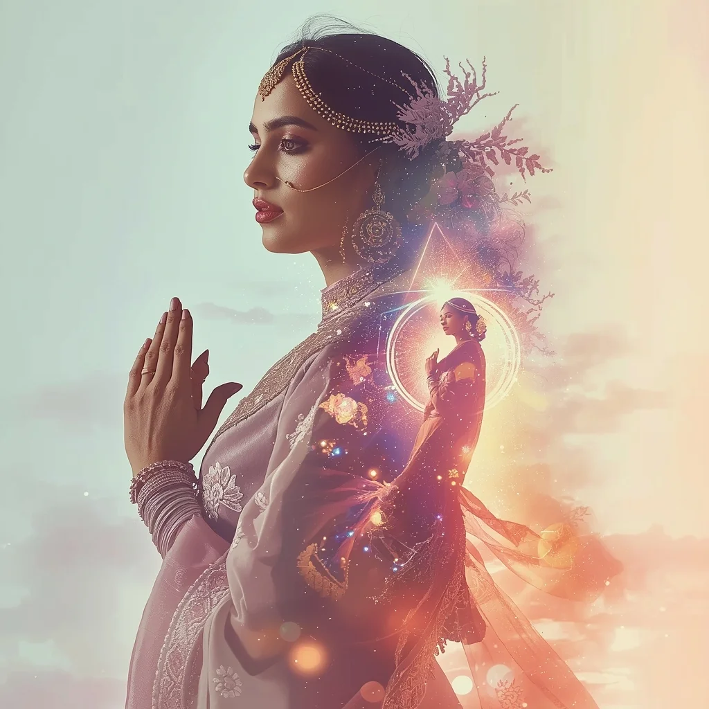 Festive Pastel Saree Double Exposure Time Loop Prism Galaxy Collage | Artistic Eternal Prompt | Saree Prompt Text To Image