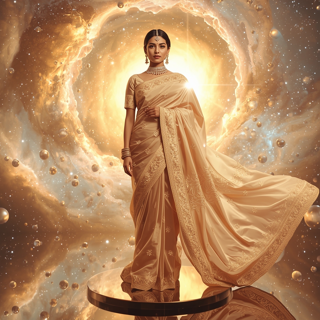 Festive Pastel Saree Golden Aurora Nebula Vortex Collage | Eternal Supreme Prompt | Ai Prompt For Social Media