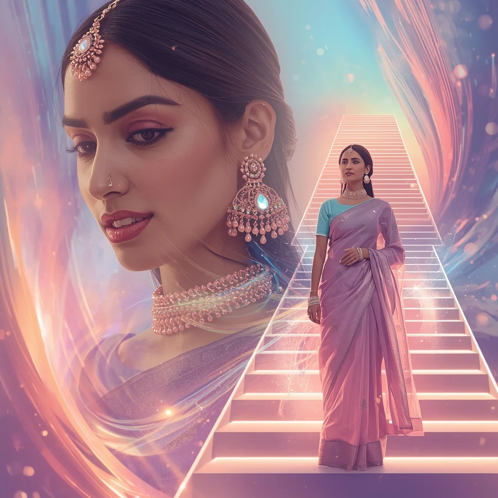 Festive Pastel Saree Holographic Quantum Ripple Energy Vortex Collage | Supreme Dynamic Prompt | Wedding Saree Ai Prompt