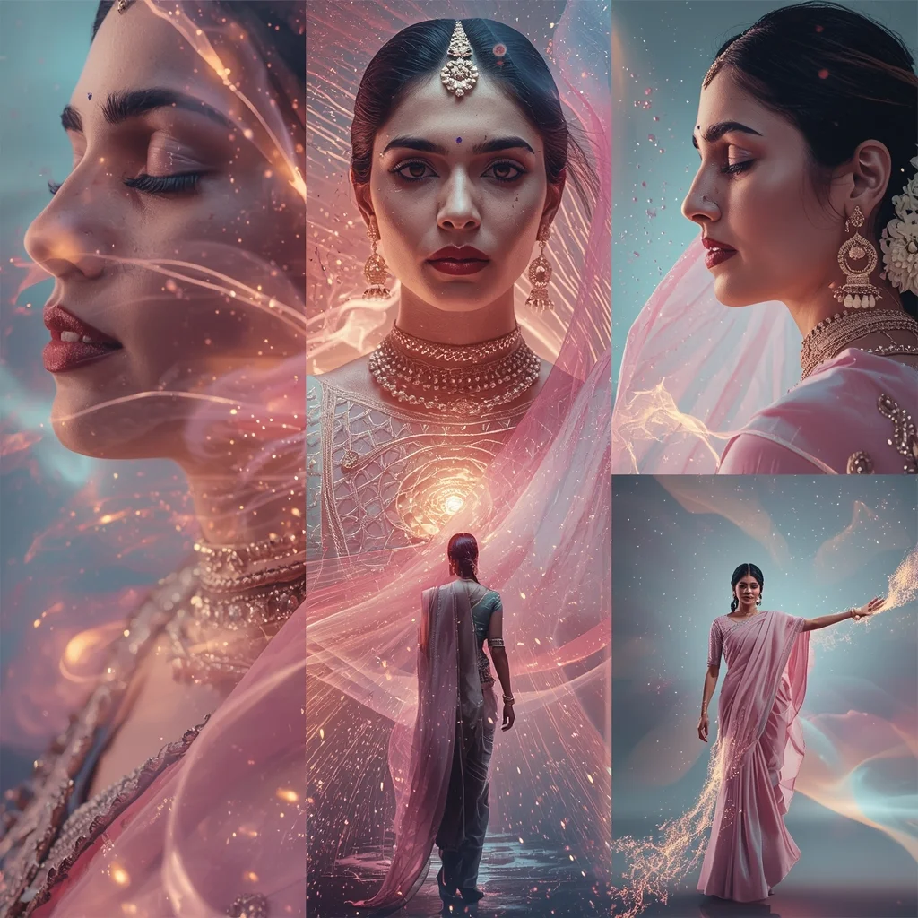 Festive Pastel Saree Hypnotic Ripple Vortex Energy Core Collage | Mesmerizing Glow Prompt | New Ai Prompt Girl Aesthetic