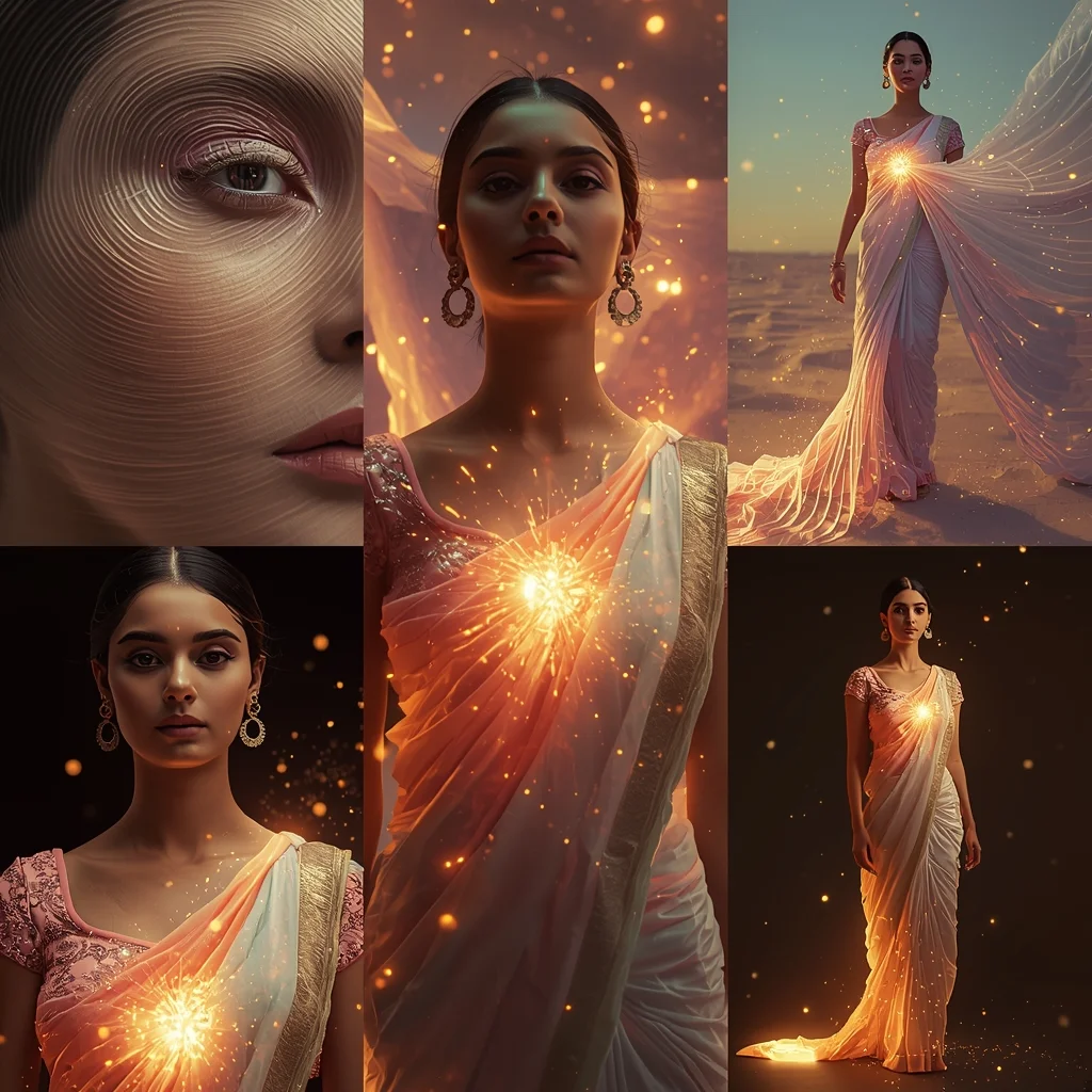 Festive Pastel Saree Hypnotic Ripple Vortex Energy Core Collage | Mesmerizing Glow Prompt | New Instagram Trend Prompt For Girl Aesthetic