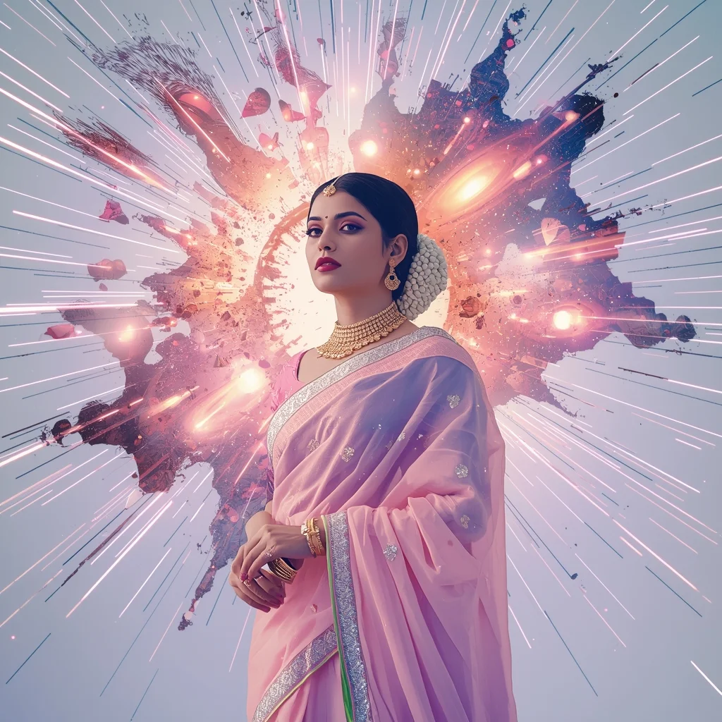 Festive Pastel Saree Magnetic Nexus Prism Grid Explosion Collage | Dramatic Revelation Prompt | Prompt Gemini Saree