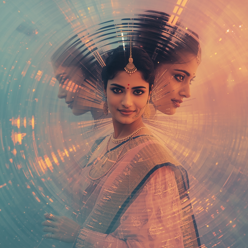 Festive Pastel Saree Ocean Glow Drift Pulse Ripple Collage | Saree Prompt For Gemini Ai