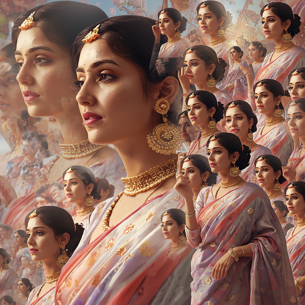 Festive Pastel Saree Reality Exists Across All Possibilities Collage | Total Possibility Field Luxury Prompt | Gemini Saree Prompt
