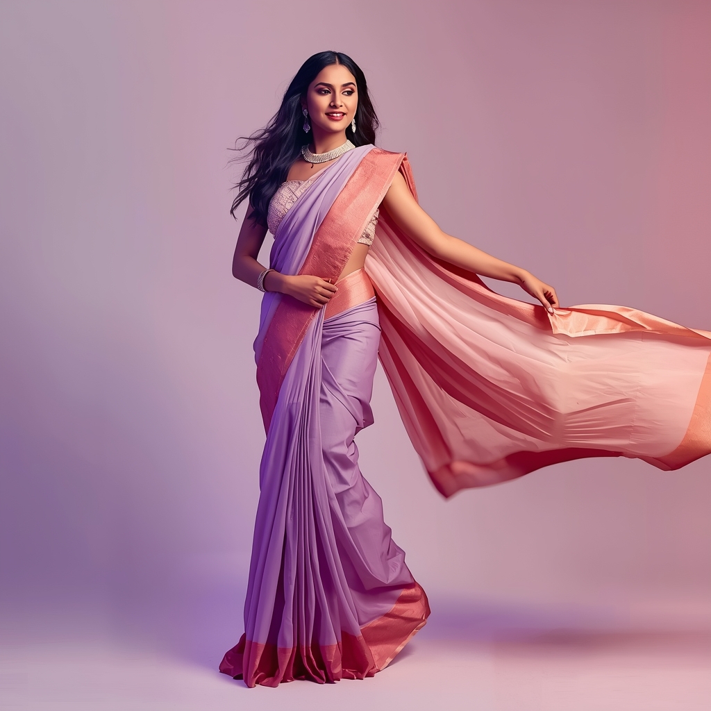 Festive Saree Girl Forward Glide Shoulder Drop Pose | Prompt Image