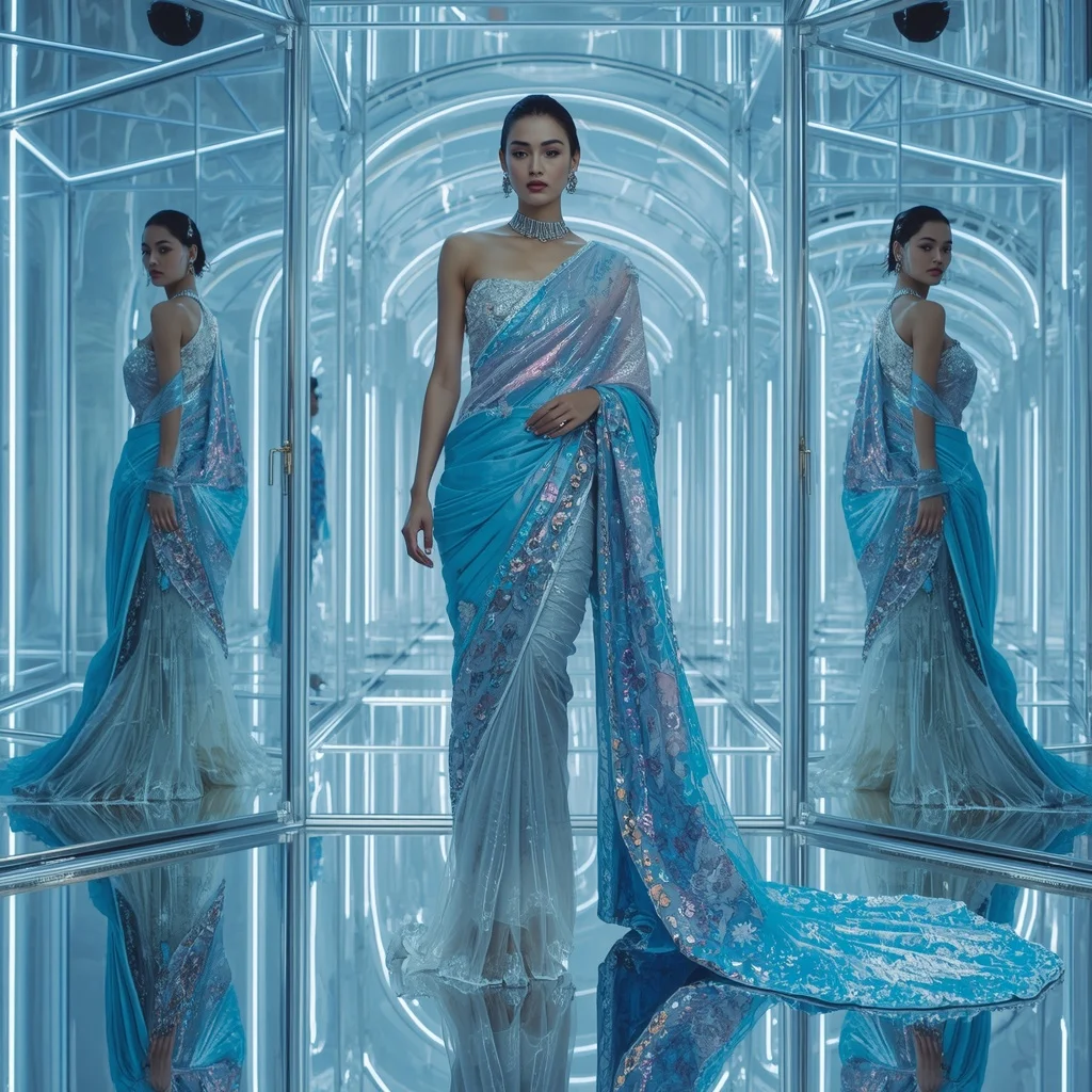 Frozen Aurora Celestial Hypergoddess Saree with Cinematic Glamour Frames and Crystal Reflection Infinity Hyperverse | Prompt Ai