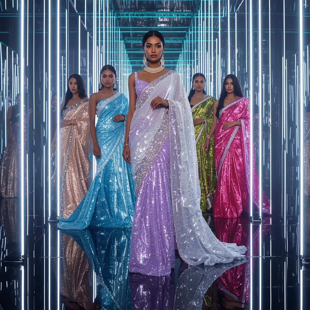 Frozen Diamond Infinity Empress Saree with Reflective Fashion Poses and Aurora Quantum Hyperpalace | Viral Instagram Ai Prompt