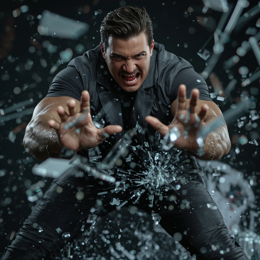 Full Body Glass Smash Impact Pose with Explosive Action Energy | Photo Prompt