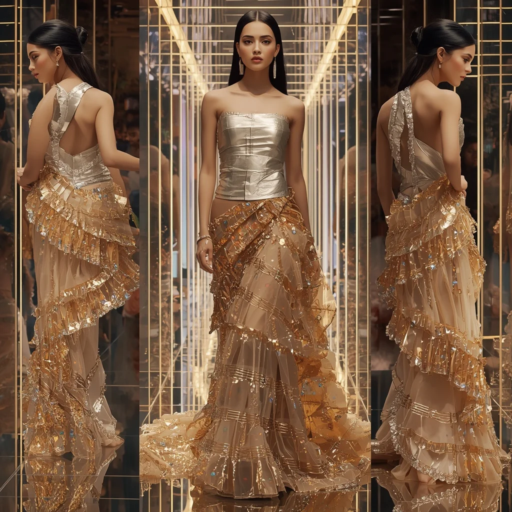 Golden Horizon Festival Saree with Prism Infinity Corridor | Saree Prompt For Gemini