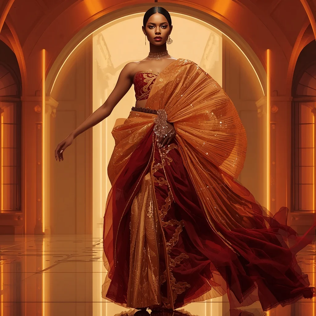 Golden Phoenix Empress Saree with Floating Arc Sanctuary | Bridal Saree Ai Prompt