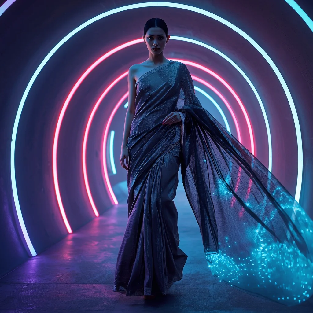 Kinetic Drape Saree with Fiber Optic Elements | Prompt For Gemini Saree