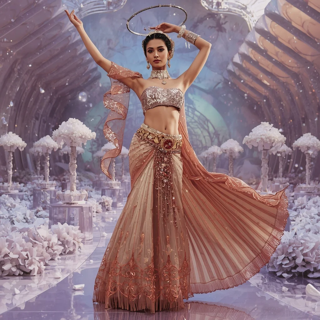 Moonstone Orchid Imperial Saree with Infinity Wave Crown Palace | Makeup Ai Prompt