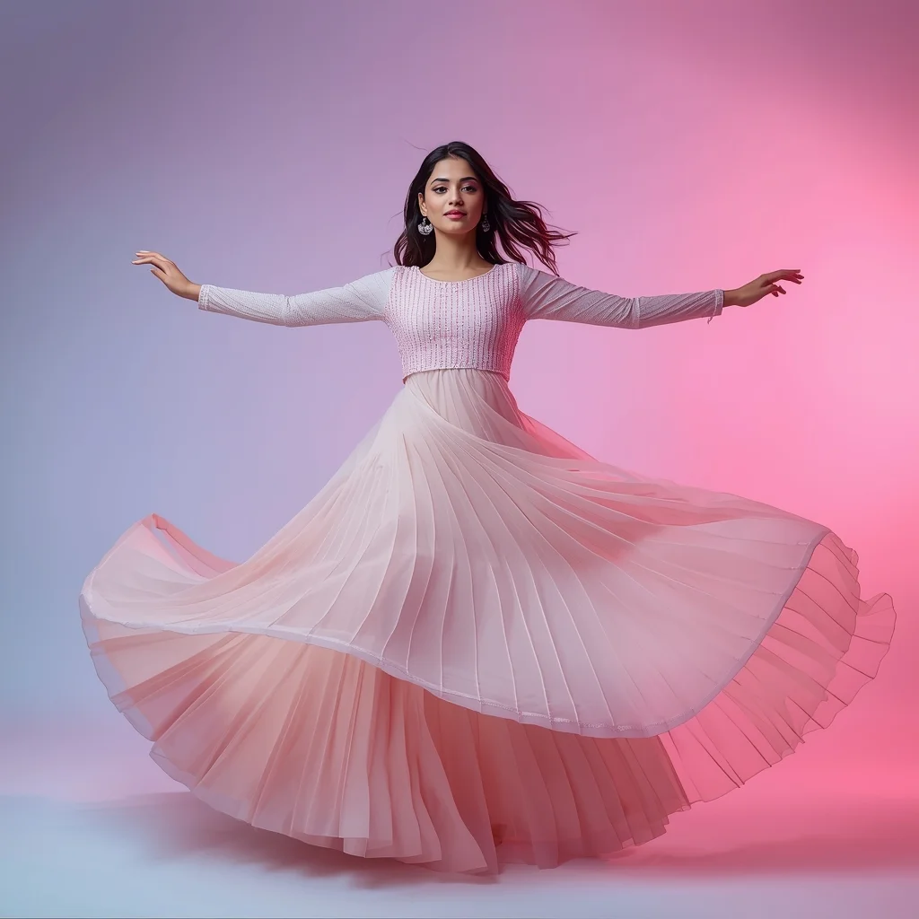 Pastel Anarkali Girl Forward Spiral Arm Flow Expansion Pose | Girl Photo Prompt Gemini