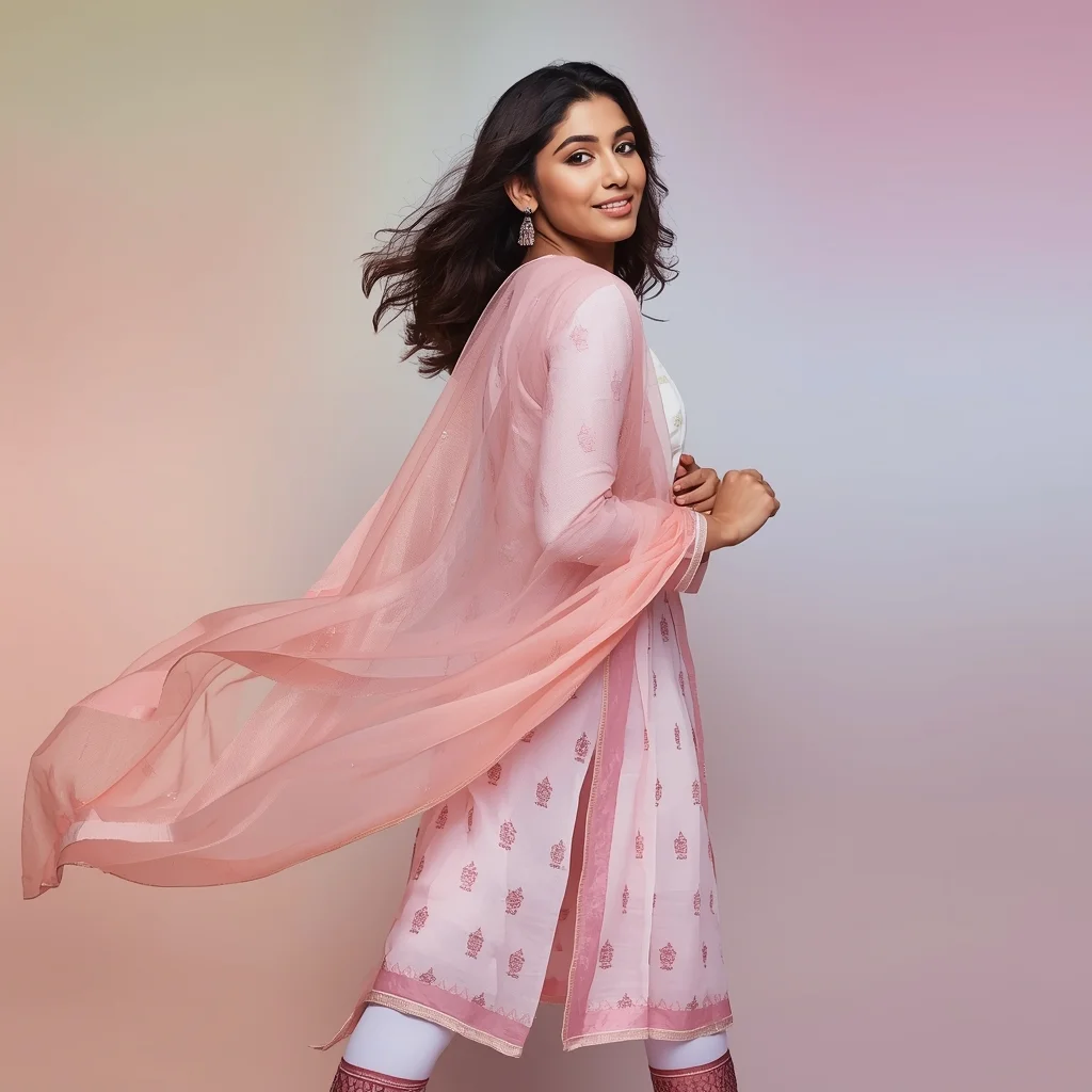 Pastel Kurta Set Girl Soft Pivot Lean Natural Pose | Bridal Ai Prompt