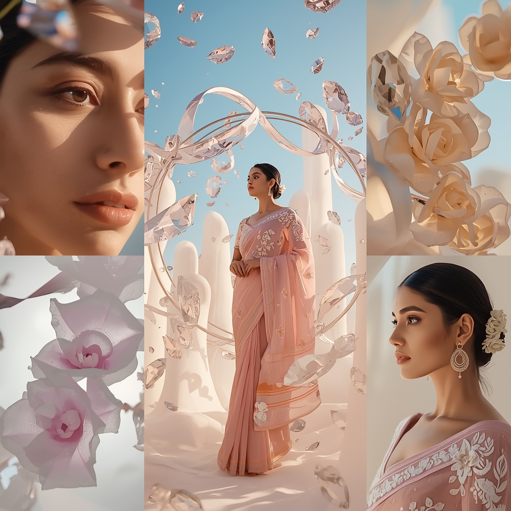 Pastel Saree Crystal Orbit Bloom Luxury Cinematic Prompt | Prompt Engineering