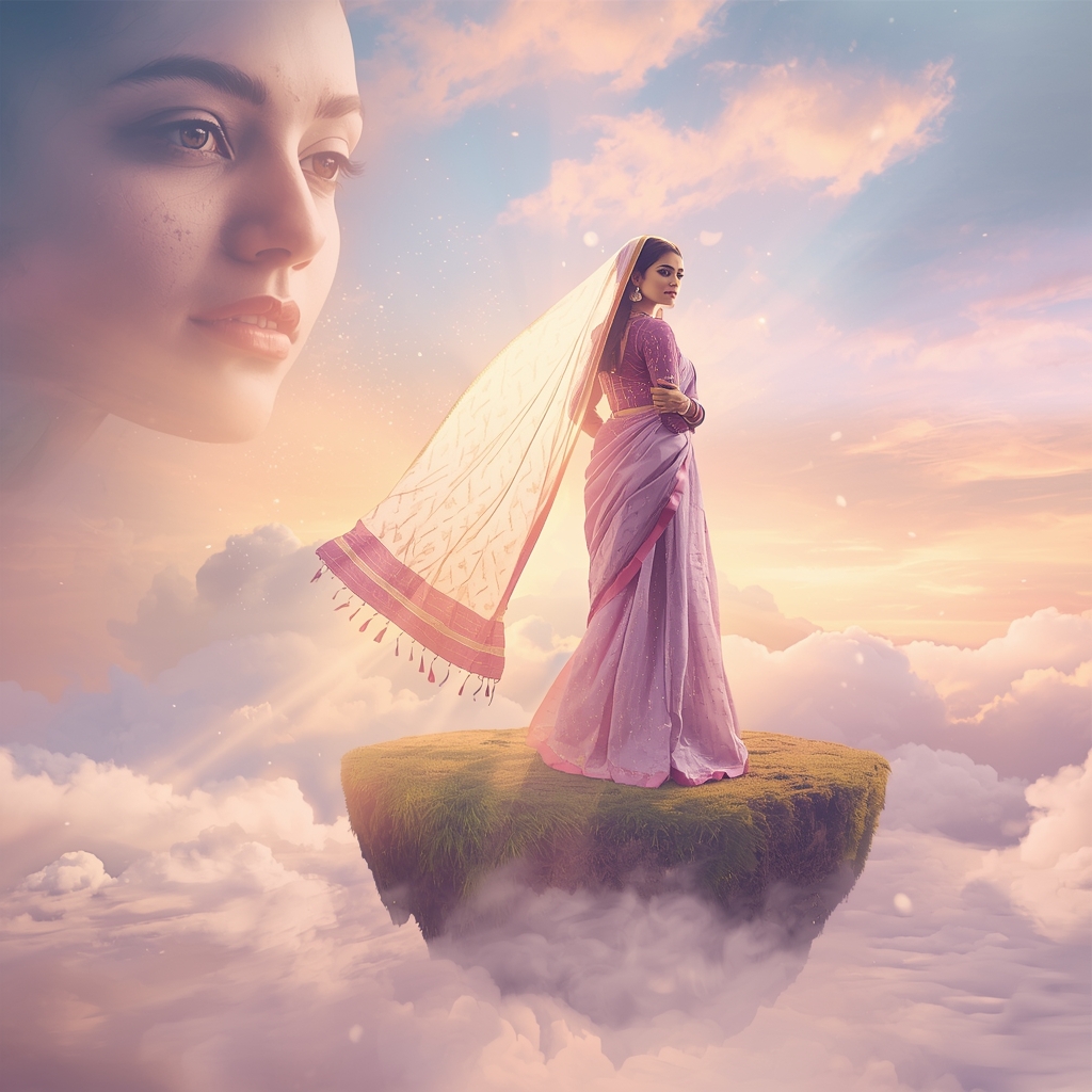 Pastel Saree Dreamy Floating Island Sky Dimension Cinematic Prompt | Saree Trending Ai Prompt