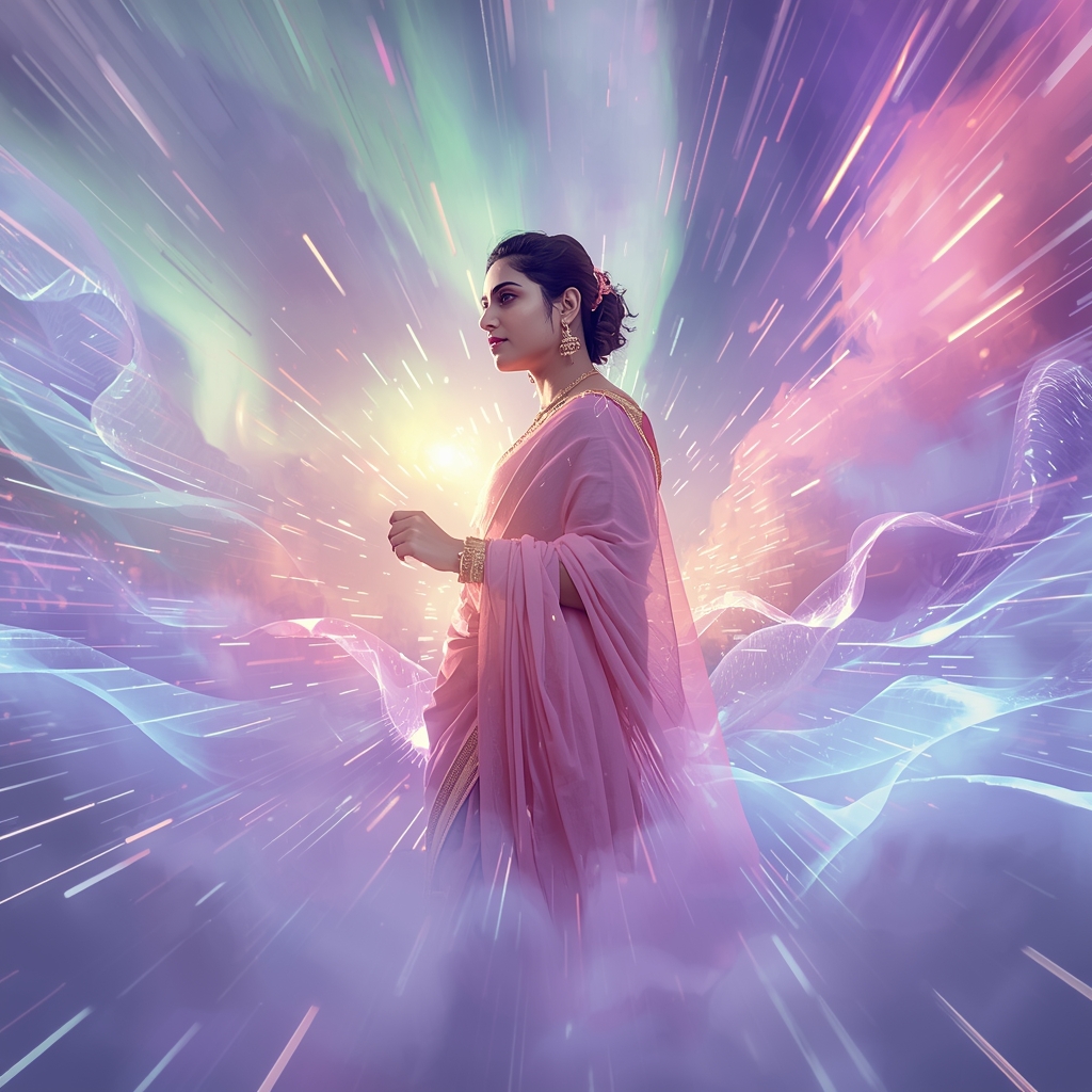 Pastel Saree Hyper Aurora Storm Light Energy Field Cinematic Viral Prompt | Saree Prompt For Girls