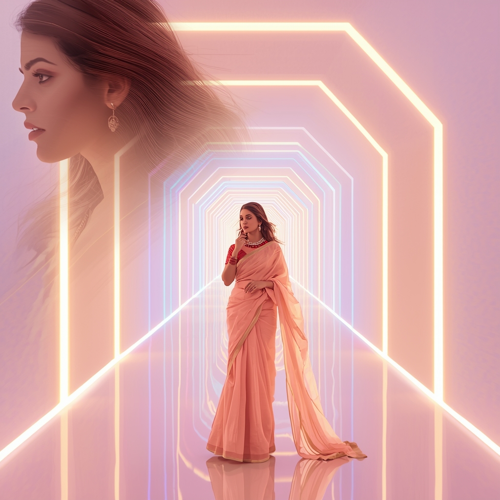 Pastel Saree Hyper Light Tunnel Infinity Corridor Cinematic Viral Prompt | Saree Ai Prompt
