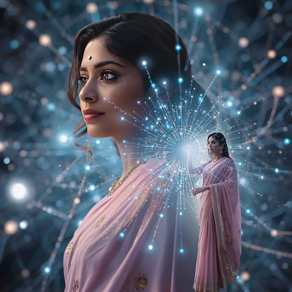 Pastel Saree Infinite Neural Pulse Consciousness Expansion Light Matrix Cinematic Viral Prompt | Gemini Saree Prompt Text