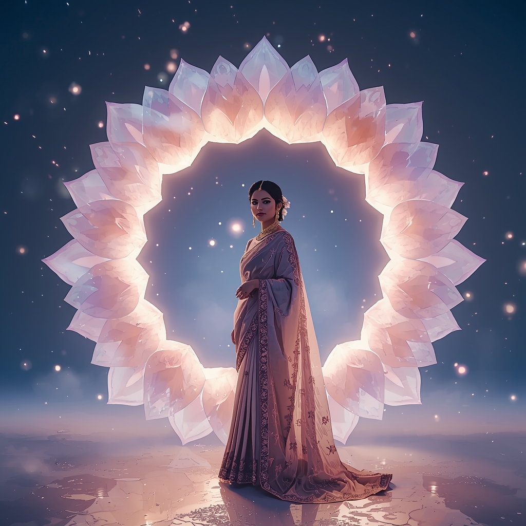 Pastel Saree Infinity Lotus Halo Luxury Prompt | Anime Ai Prompt