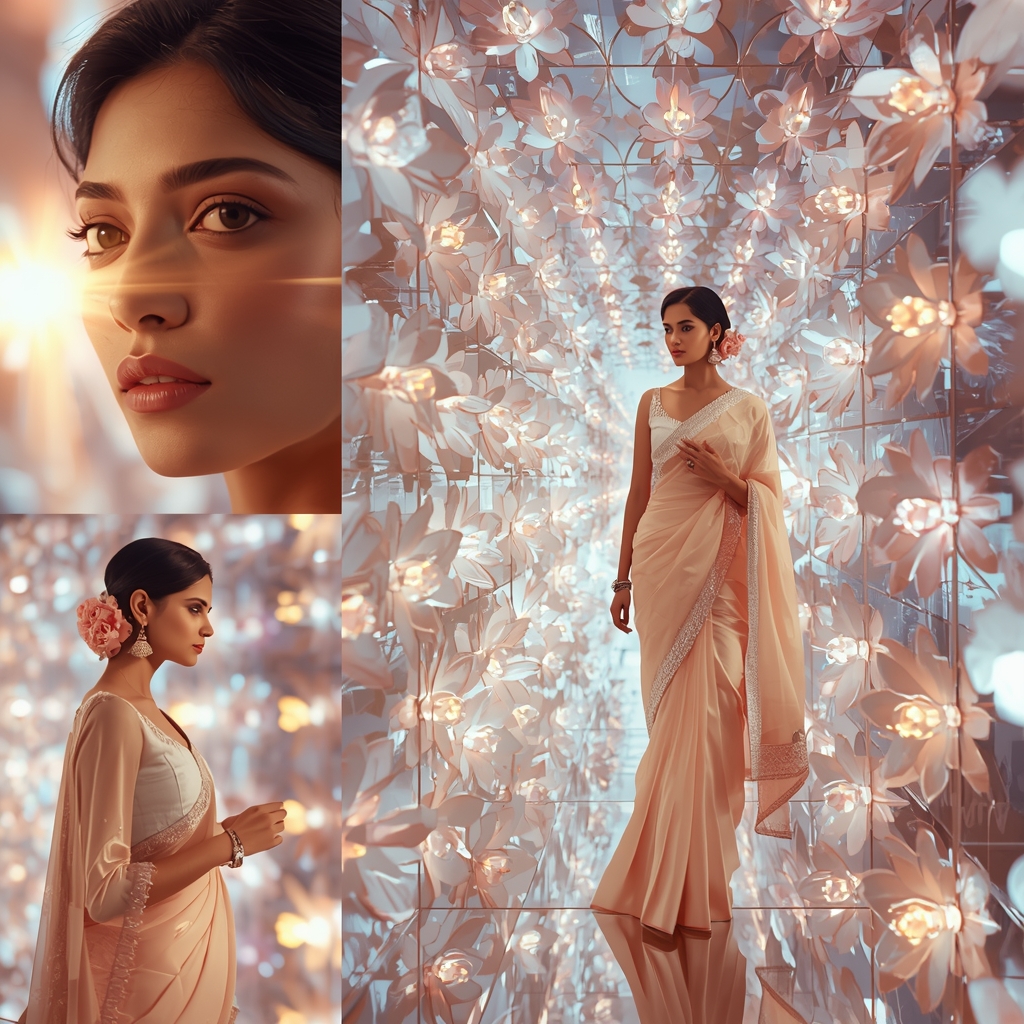 Pastel Saree Prism Bloom Corridor Luxury Prompt | Gemini Prompt