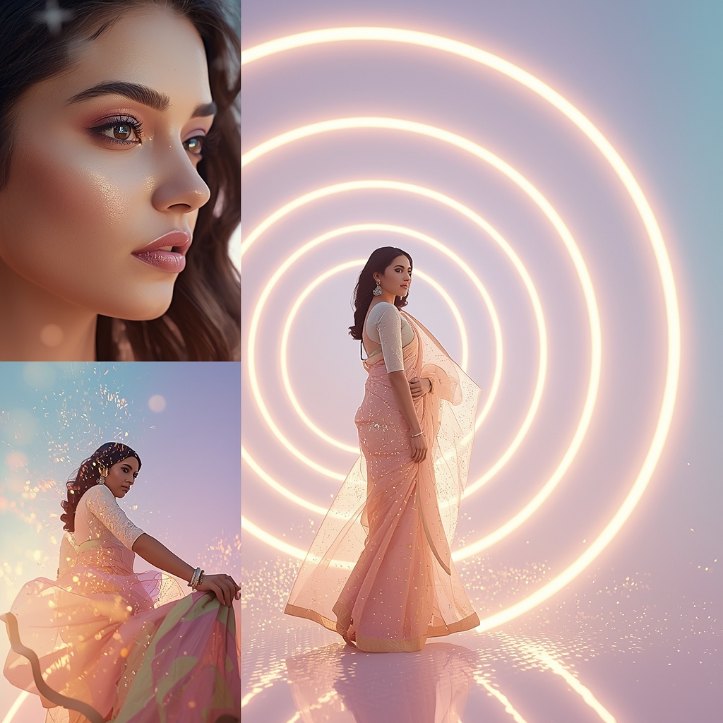 Pastel Saree Stellar Halo Rift Luxury Cinematic Prompt | Pre Wedding Ai Prompt